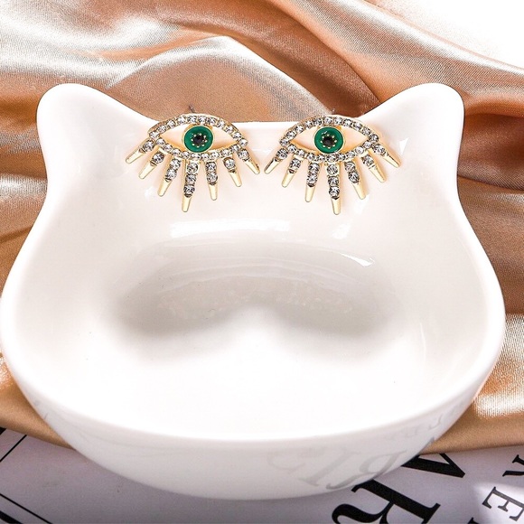 2/$20! Gold Crystal Pave Evil Eye Stud Earrings - Picture 9 of 14